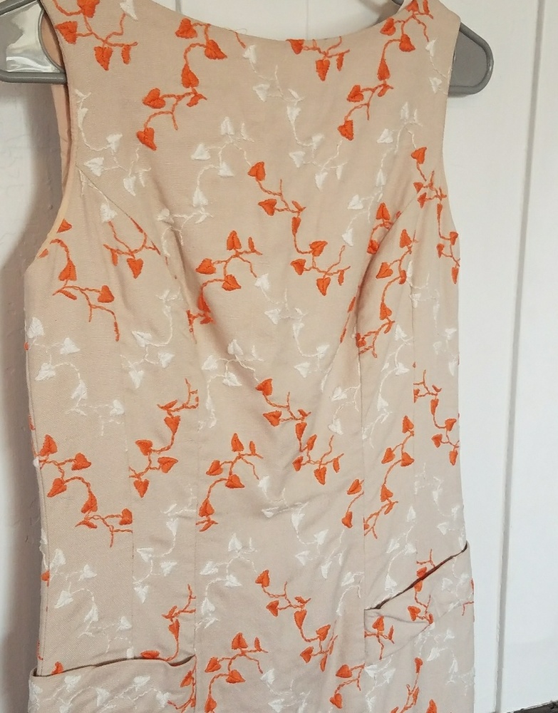 VINTAGE 1960s Mrs. Maisel, Mad Men Fitted Orange Embroidered Midi Dress!